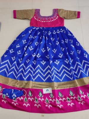 blue Silk Cotton Long Frock