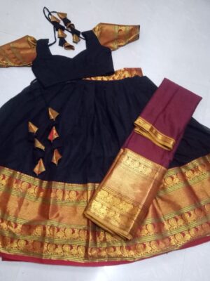 Black Narayanapet Tripeacock Lehenga