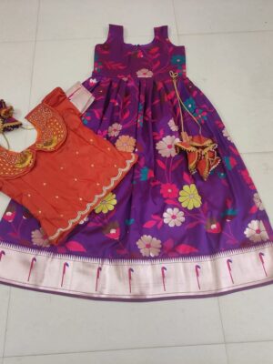 Kids aari work Pythani Frock and Top