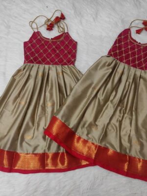 Silk Cotton Long Frock with maggam work